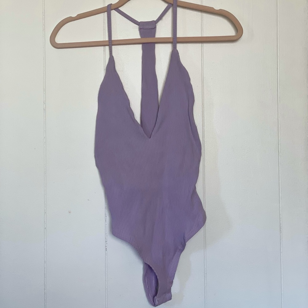 Plunge V-neck lilac bodysuit